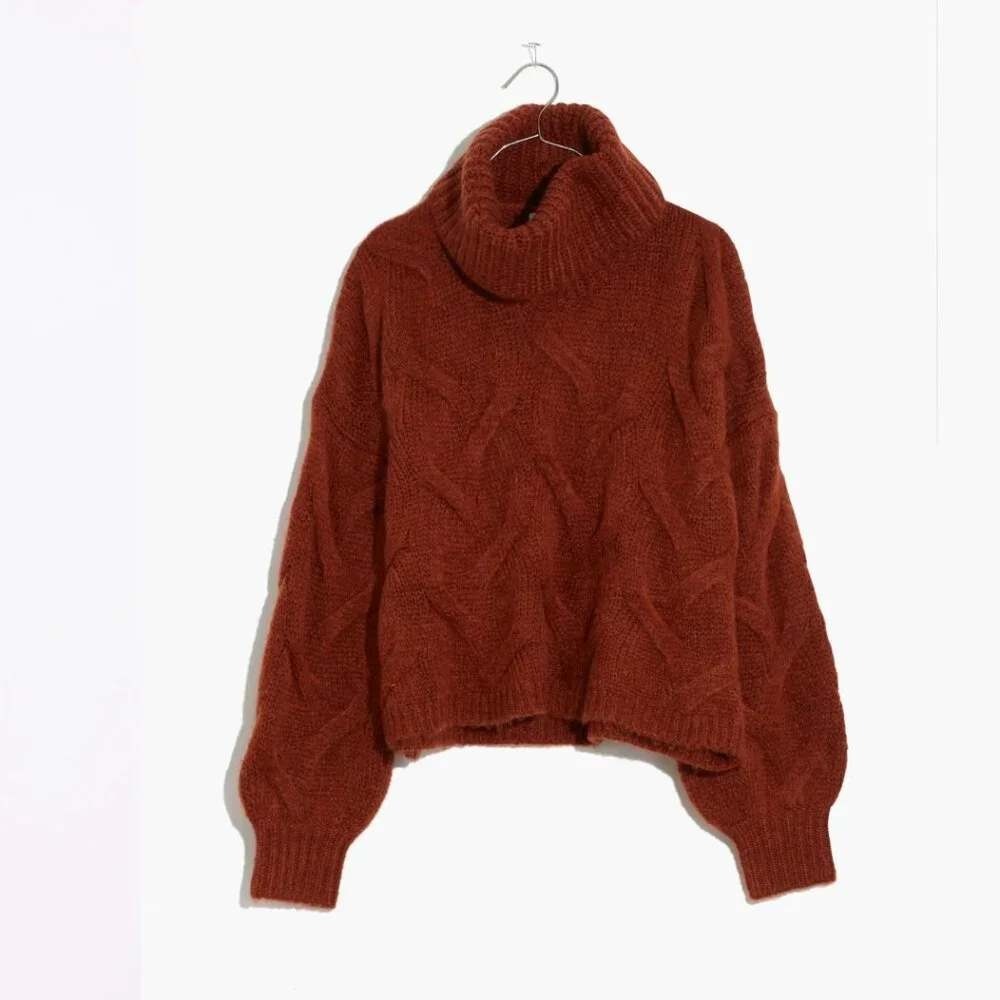 Madewell Somervell Modern Cable Turtleneck Sweater S Rust Orange Knit